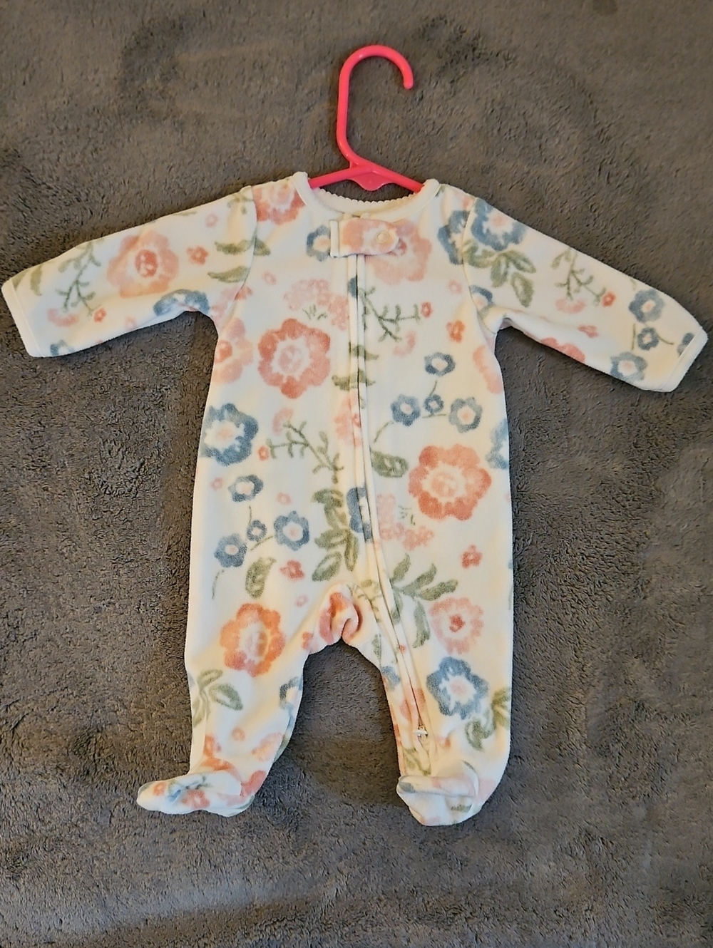 Carter's Floral Fleece Footie in White with Pink & Blue Flowers